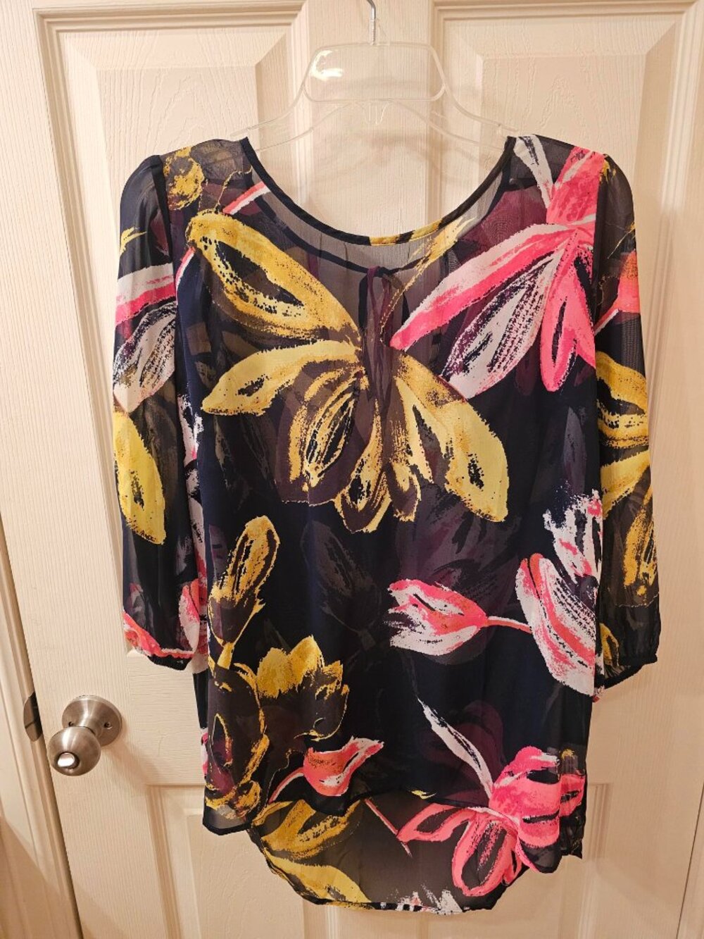 NWT Pink Owl Medium Navy Floral Sheer Blouse
